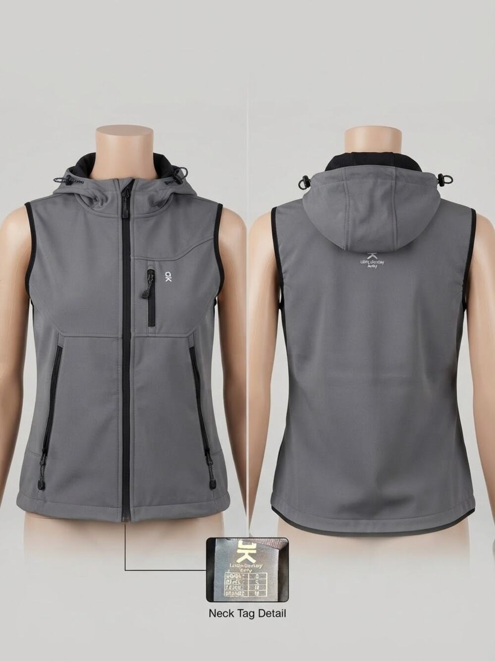 Little Donkey Andy Women's Gray Hooded Softshell Full Zip Vest Size Small US S